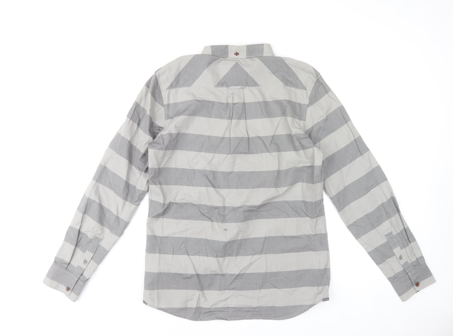 Vans Men Grey Striped Long Sleeve Button-Up Cotton Shirt Size M