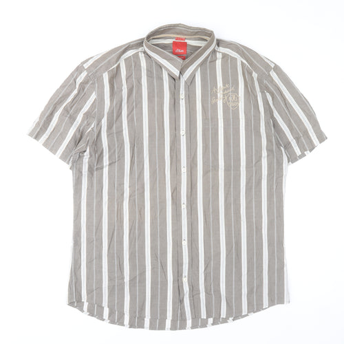 s.Oliver Men's Brown Striped Short Sleeve Button-Up Shirt L Regular Fit