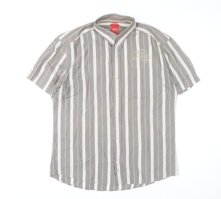 s.Oliver Men's Brown Striped Short Sleeve Button-Up Shirt L Regular Fit