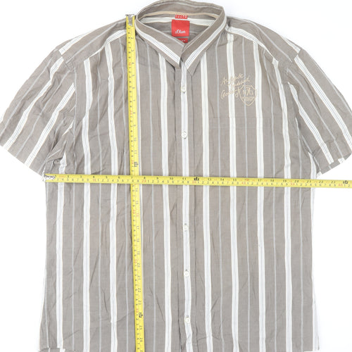 s.Oliver Men's Brown Striped Short Sleeve Button-Up Shirt L Regular Fit