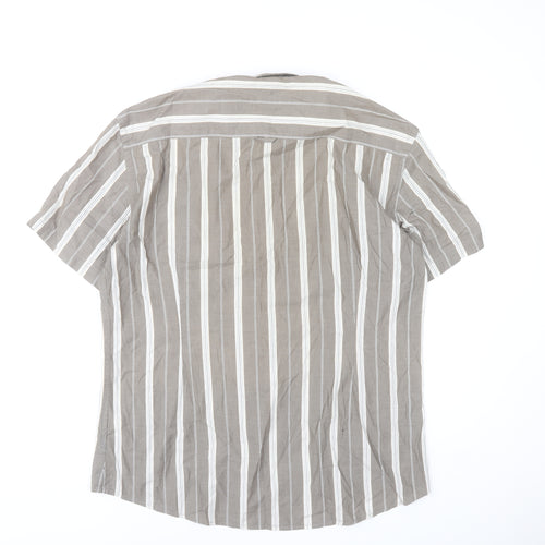 s.Oliver Men's Brown Striped Short Sleeve Button-Up Shirt L Regular Fit