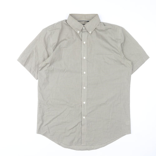 Van Heusen Men's Beige Checked Short Sleeve Classic Fit Shirt M 15.5in
