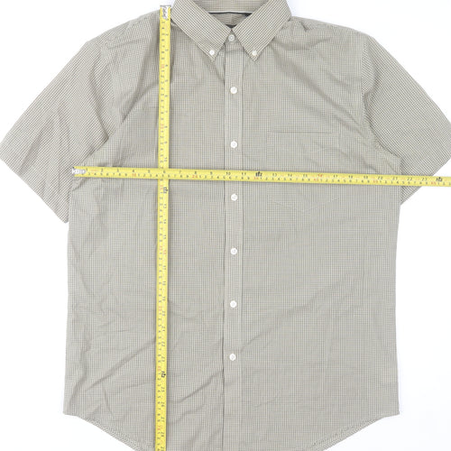 Van Heusen Men's Beige Checked Short Sleeve Classic Fit Shirt M 15.5in