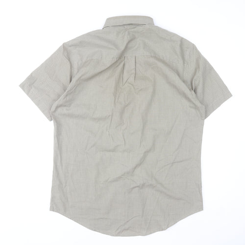 Van Heusen Men's Beige Checked Short Sleeve Classic Fit Shirt M 15.5in
