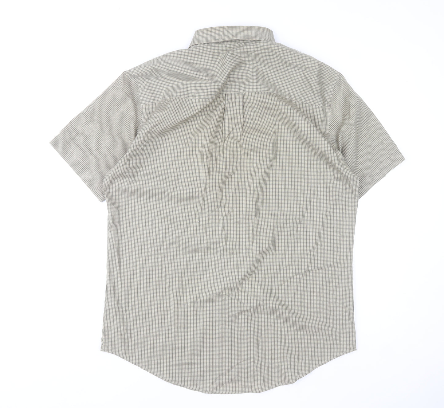 Van Heusen Men's Beige Checked Short Sleeve Classic Fit Shirt M 15.5in