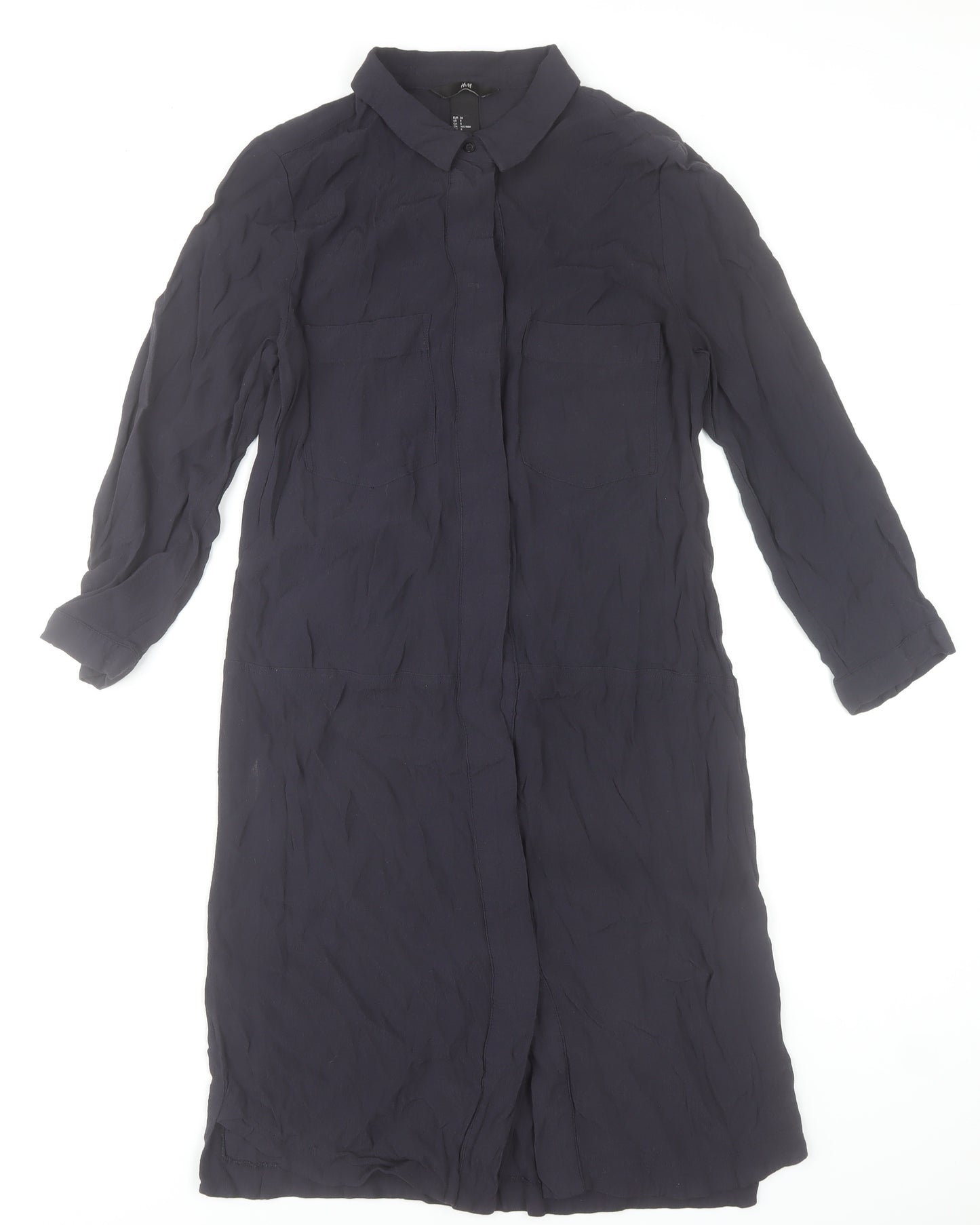 H&M Women’s Blue Long Sleeve Shirt Dress Size 10 Viscose