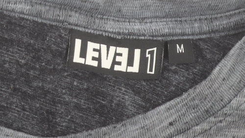 LEVEL 1 Men's Grey Crew Neck Short Sleeve Cotton T-Shirt Size M