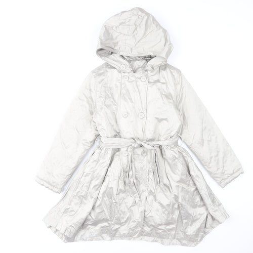 Barbara Farber Girls Grey Belted Hooded Trench Coat 8 Years