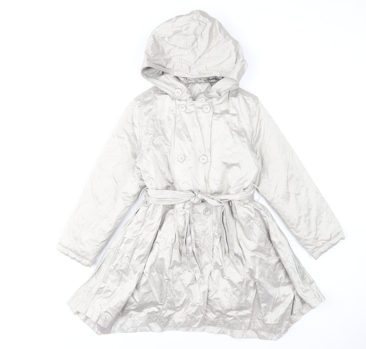 Barbara Farber Girls Grey Belted Hooded Trench Coat 8 Years