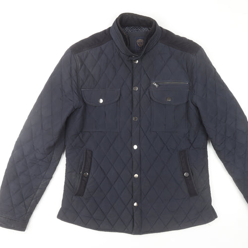 Izac Men's Navy Quilted Bomber Jacket L Polyester Casual Style