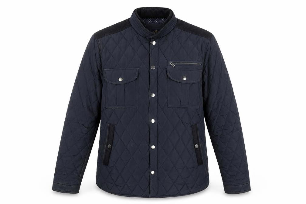 Front view of Izac Men's Navy Quilted Bomber Jacket L Polyester Casual Style