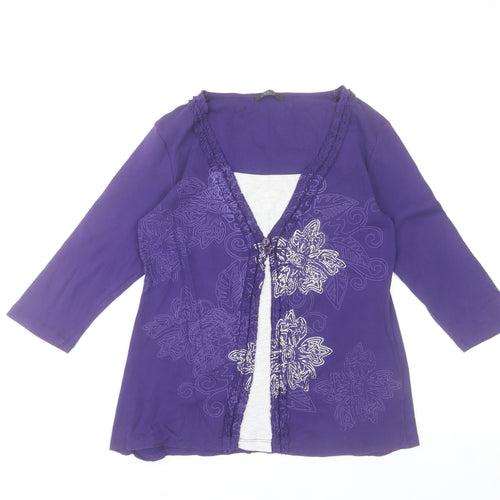 Bm Women's Purple Floral Tunic Top Size S 3/4 Sleeve 100% Cotton