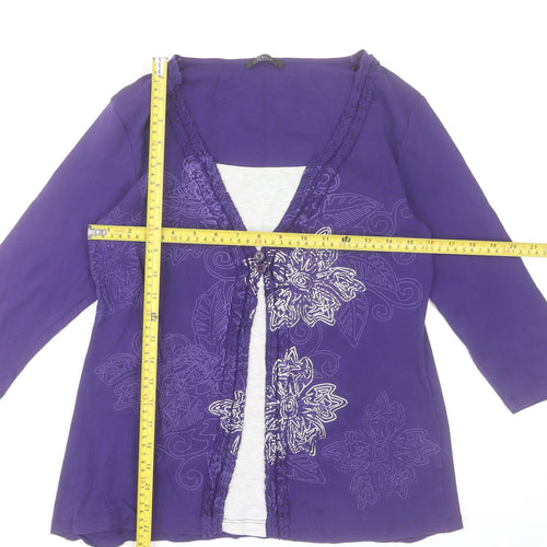Bm Women's Purple Floral Tunic Top Size S 3/4 Sleeve 100% Cotton