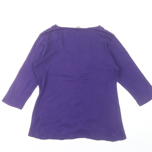 Bm Women's Purple Floral Tunic Top Size S 3/4 Sleeve 100% Cotton
