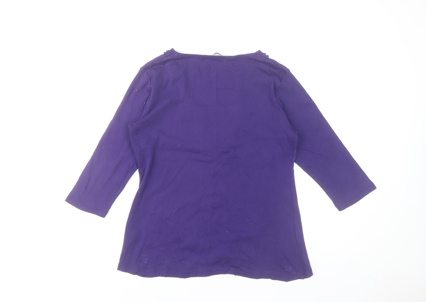 Bm Women's Purple Floral Tunic Top Size S 3/4 Sleeve 100% Cotton