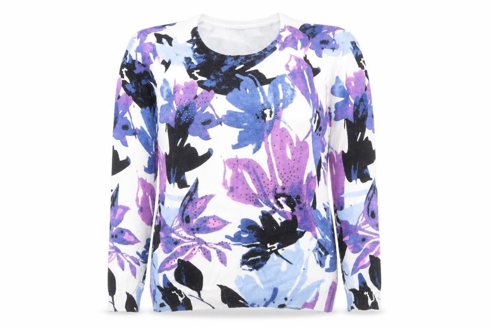 Front view of Mudflower women’s multicoloured floral knit jumper s