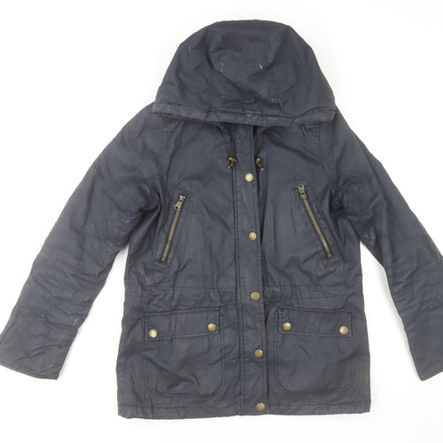 H&M L.O.G.G Women’s Blue Cotton Hooded Parka Jacket Size 8