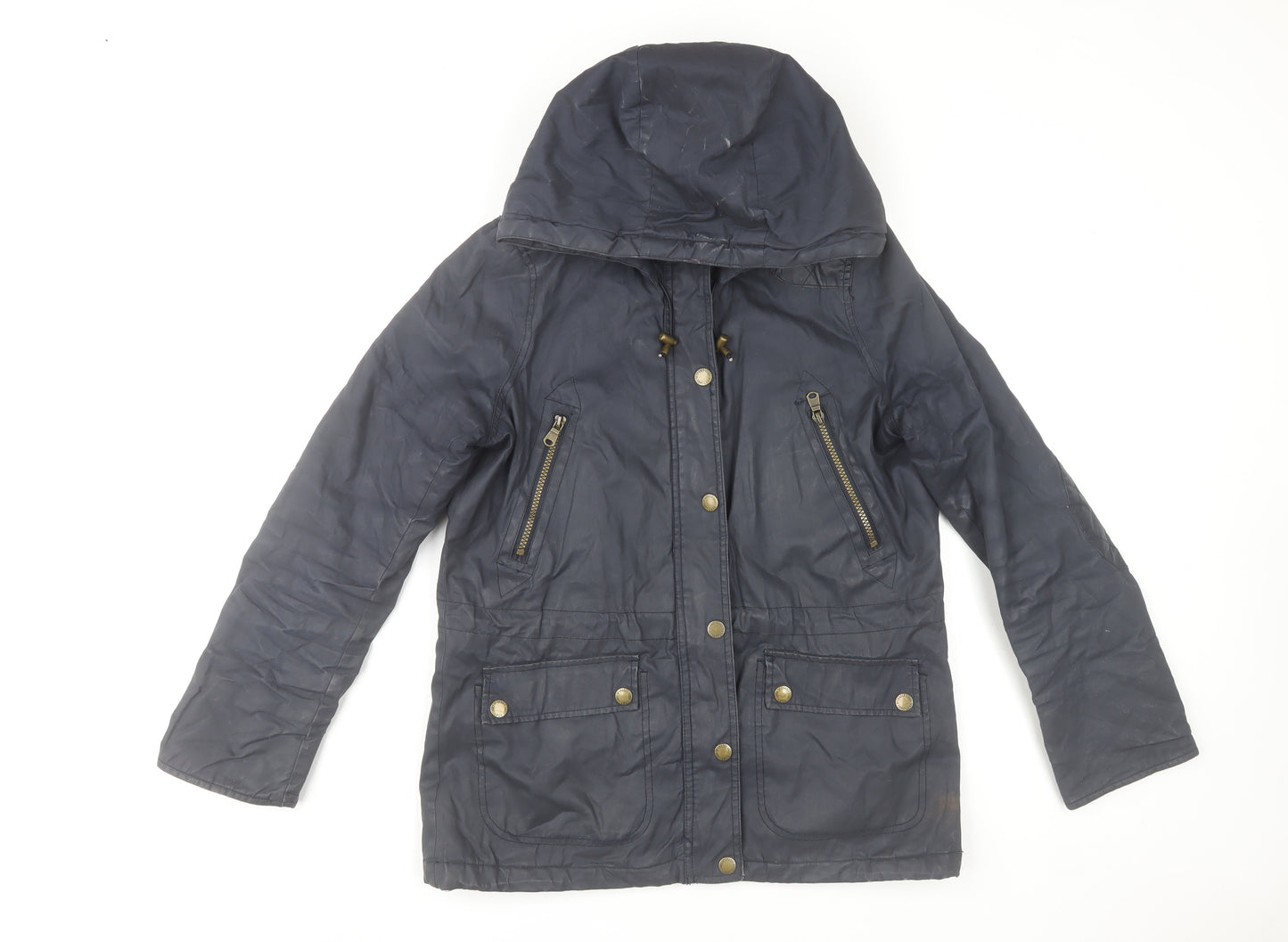 H&M L.O.G.G Women’s Blue Cotton Hooded Parka Jacket Size 8