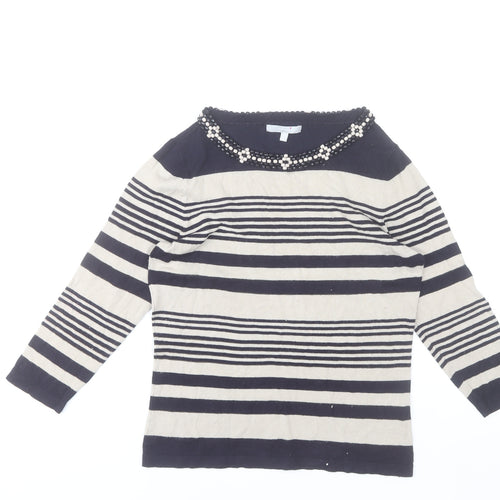 Marks and Spencer Women’s Navy Stripe Beaded Boat Neck Jumper UK 10