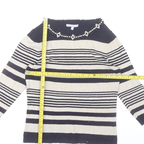 Marks and Spencer Women’s Navy Stripe Beaded Boat Neck Jumper UK 10