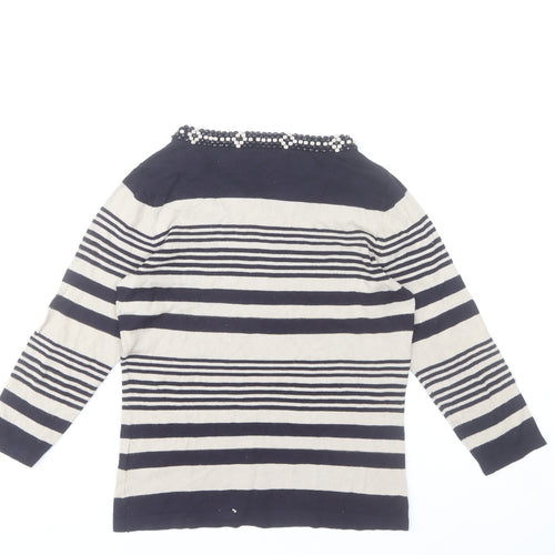 Marks and Spencer Women’s Navy Stripe Beaded Boat Neck Jumper UK 10