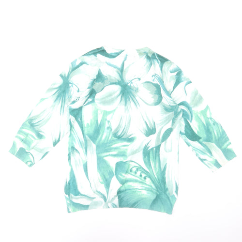 Mudflower Women's Green Floral Rhinestone Knit Jumper S 3/4 Sleeve Pullover