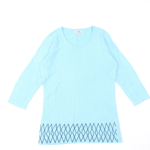 Text. Women’s Blue Scoop Neck 3/4 Sleeve Pullover Jumper Size S