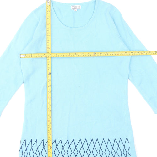 Text. Women’s Blue Scoop Neck 3/4 Sleeve Pullover Jumper Size S
