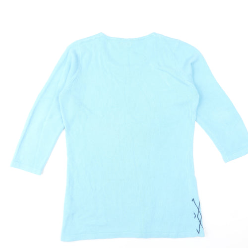 Text. Women’s Blue Scoop Neck 3/4 Sleeve Pullover Jumper Size S