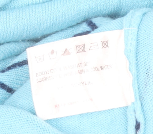 Text. Women’s Blue Scoop Neck 3/4 Sleeve Pullover Jumper Size S