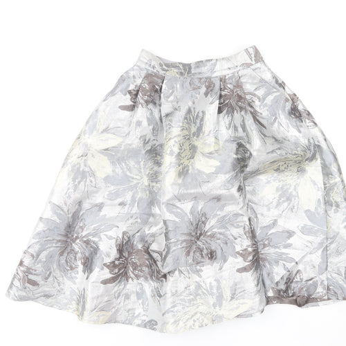 Little Mistress Womens Grey Floral A-Line Skirt UK12 Knee Length