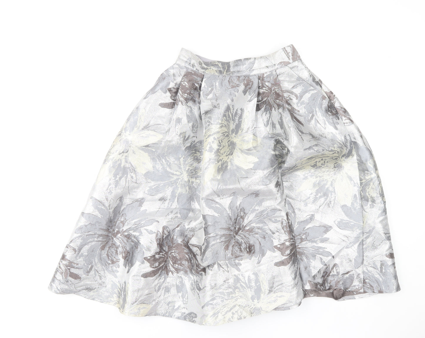 Little Mistress Womens Grey Floral A-Line Skirt UK12 Knee Length