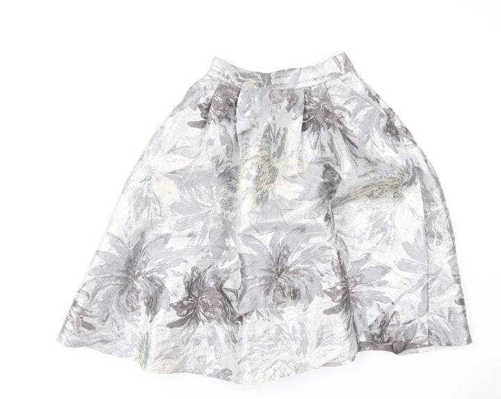 Little Mistress Womens Grey Floral A-Line Skirt UK12 Knee Length