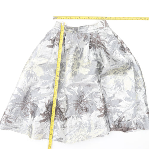 Little Mistress Womens Grey Floral A-Line Skirt UK12 Knee Length