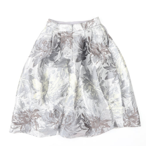 Little Mistress Womens Grey Floral A-Line Skirt UK12 Knee Length