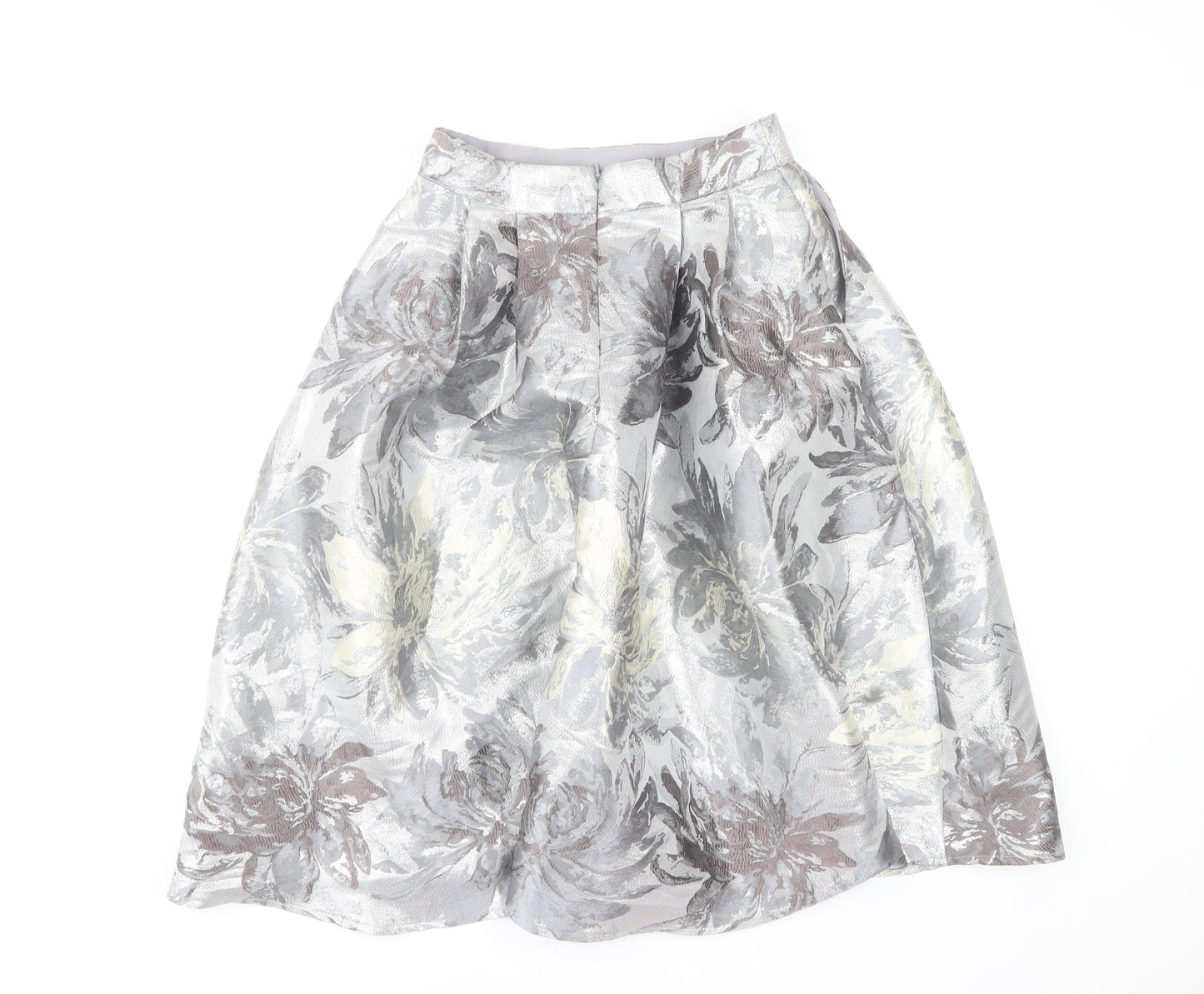 Little Mistress Womens Grey Floral A-Line Skirt UK12 Knee Length