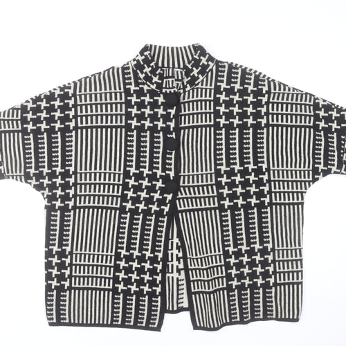 Tea Lane Women Black & Beige Short Sleeve Cardigan S Geometric Knit