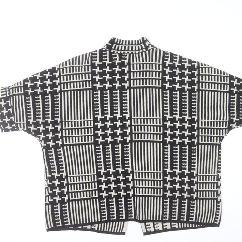 Tea Lane Women Black & Beige Short Sleeve Cardigan S Geometric Knit