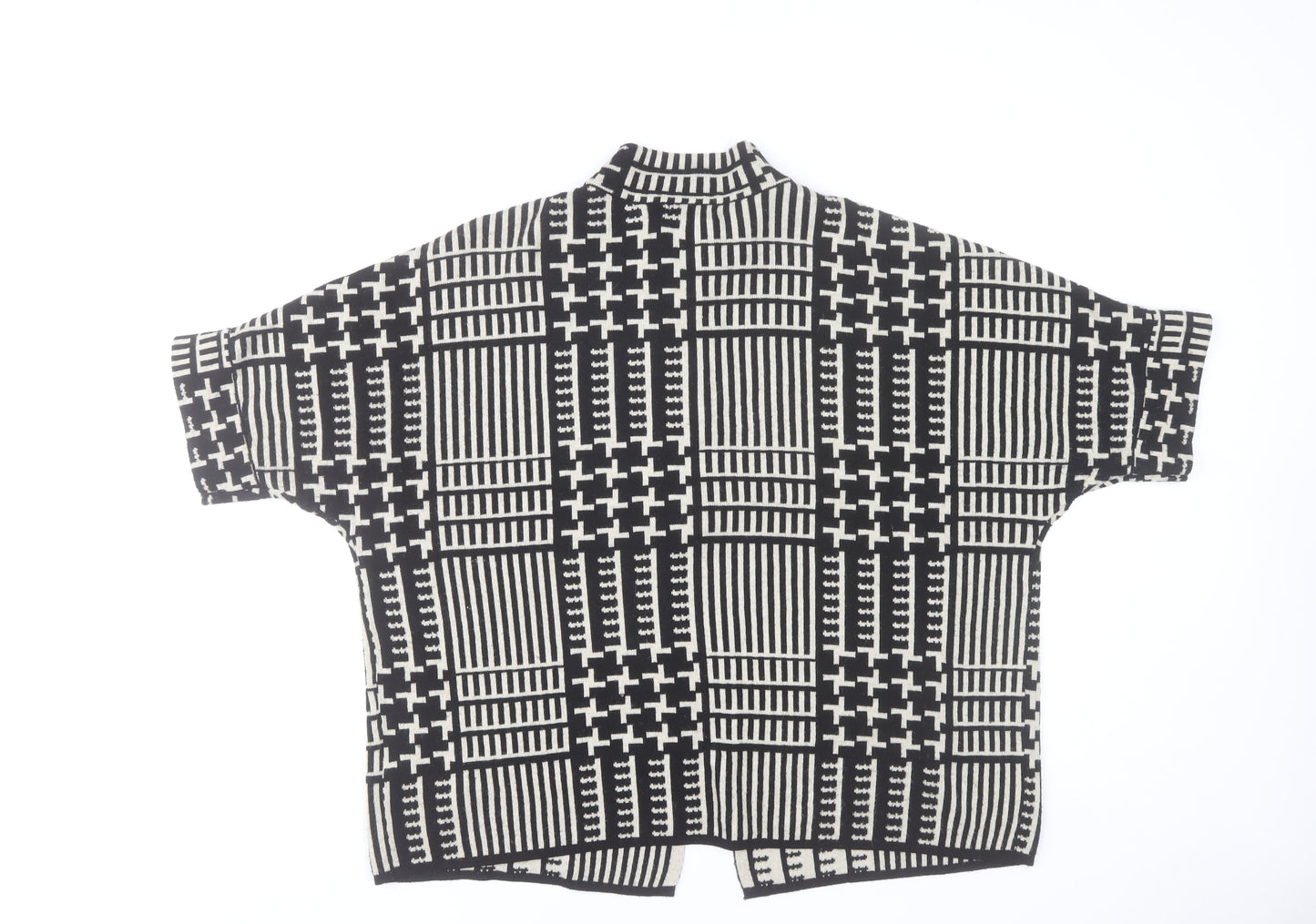 Tea Lane Women Black & Beige Short Sleeve Cardigan S Geometric Knit