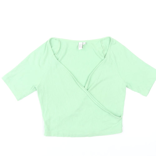 & Other Stories Women's Green Wrap V-Neck Short Sleeve Blouse Size S