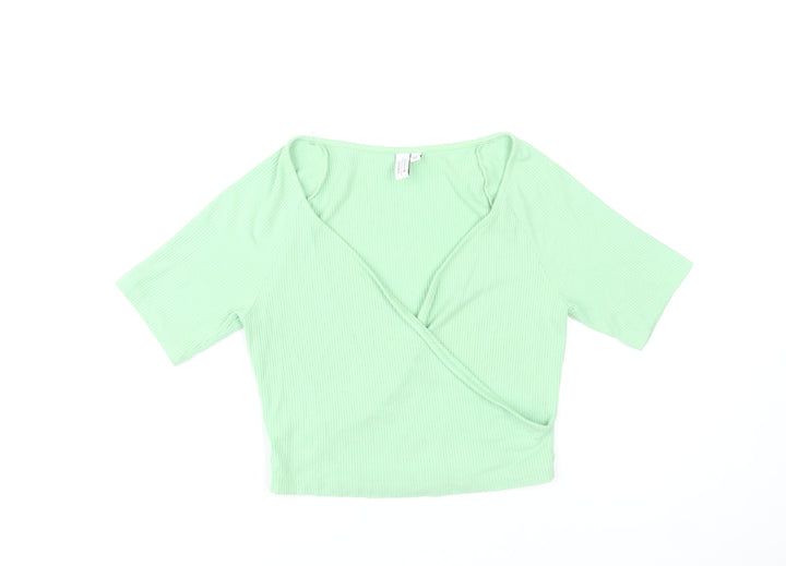 & Other Stories Women's Green Wrap V-Neck Short Sleeve Blouse Size S