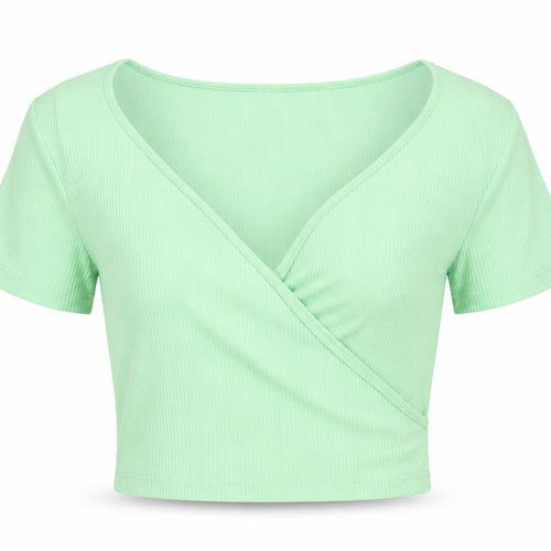 & Other Stories Women's Green Wrap V-Neck Short Sleeve Blouse Size S