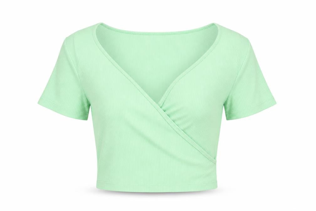 & Other Stories Women's Green Wrap V-Neck Short Sleeve Blouse Size S