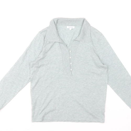 Tea Lane Women's Grey Collared Henley Knit Jumper Size S