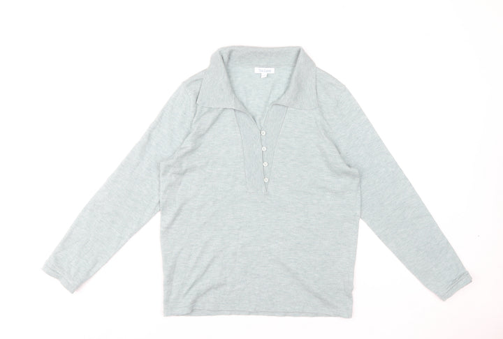 Tea Lane Women's Grey Collared Henley Knit Jumper Size S