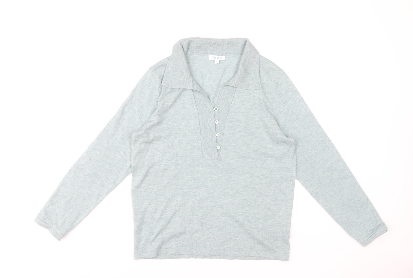 Tea Lane Women's Grey Collared Henley Knit Jumper Size S