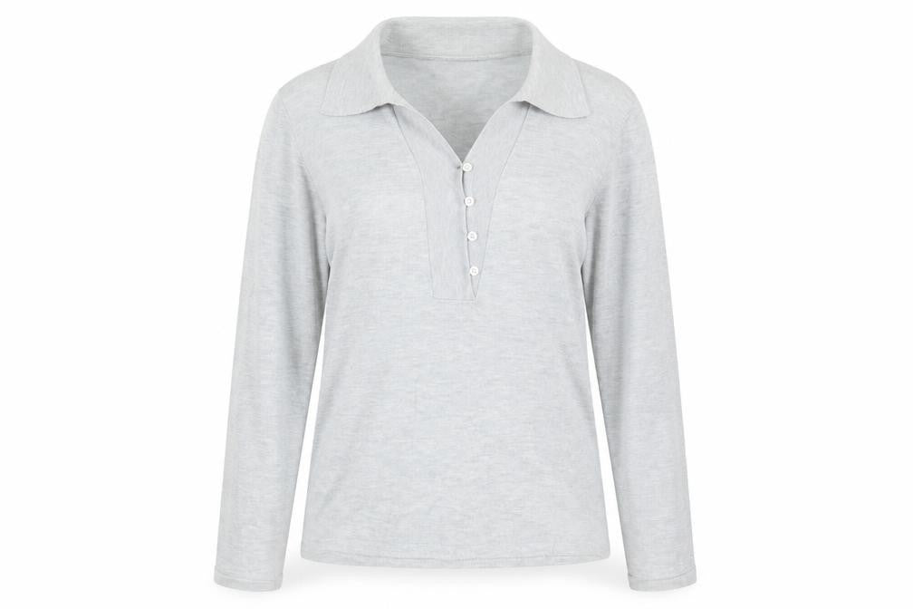 Front view of Tea Lane Women's Grey Collared Henley Knit Jumper, size S