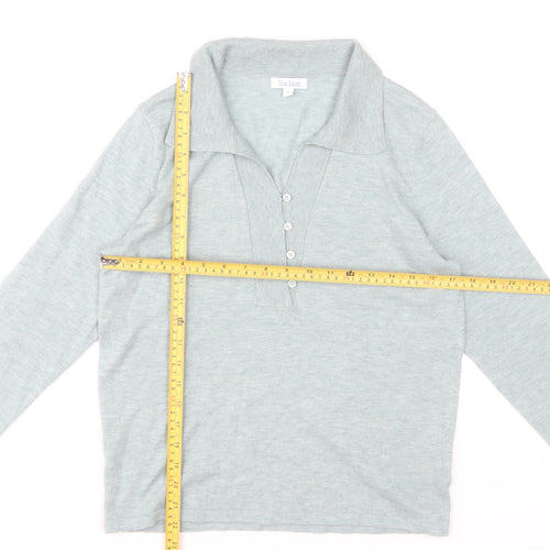 Tea Lane Women's Grey Collared Henley Knit Jumper Size S