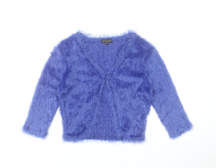 Miyoko London Women's Blue Fuzzy Knit V-Neck Cardigan S