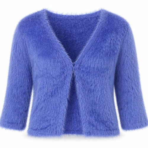 Miyoko London Women's Blue Fuzzy Knit V-Neck Cardigan S